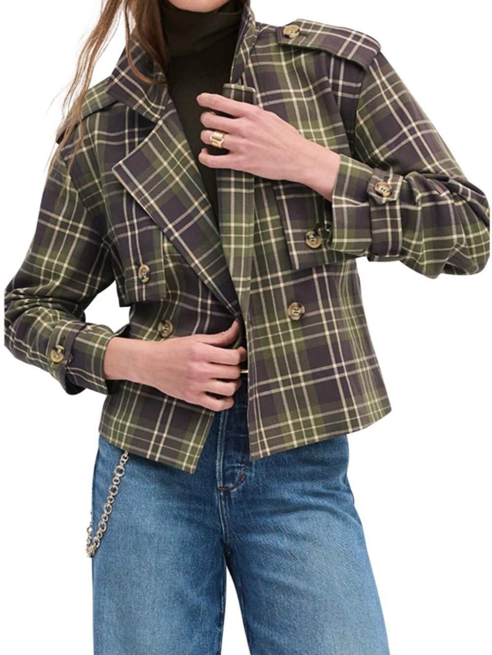 $348 Favorite Daughter Green Plaid Double Breasted Belted Charles Jacket size XS